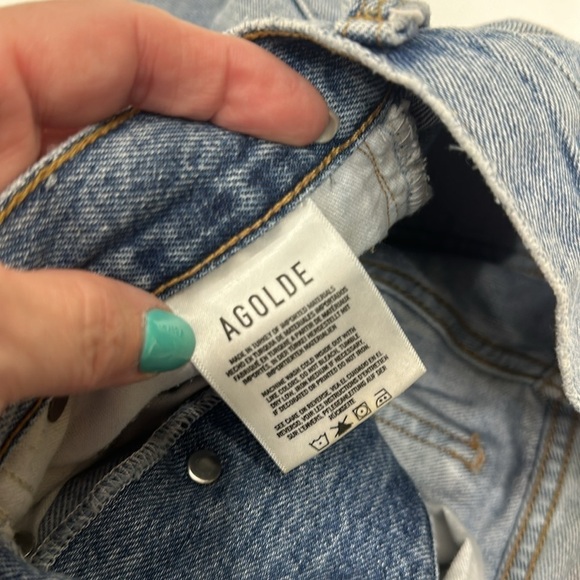 AGOLDE criss cross button fly denim shorts raw hem size 23 - Picture 7 of 14